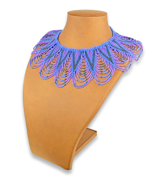 Zulu Spear Fringe Necklace Lilac Blue Metallic Grey