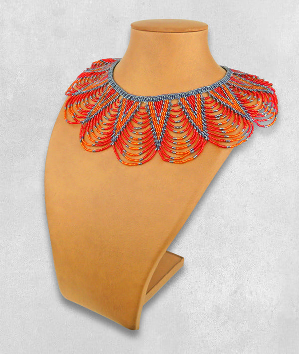 Zulu Spear Fringe Red Orange Metallic Grey