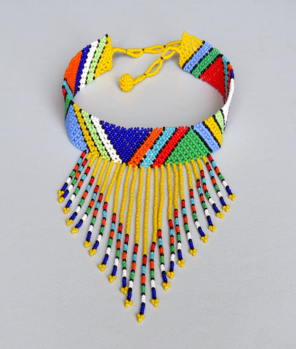 Beaded Necklace Choker Tassel Yellow