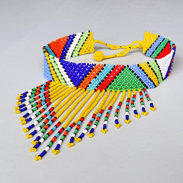 Beaded Necklace Choker Tassel Yellow