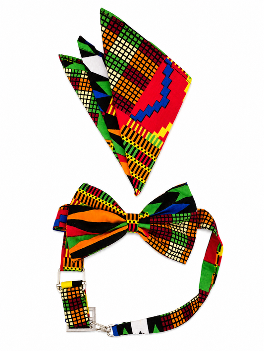 Classic Handmade Adjustable Ankara Bowtie and Pocket Square by Ester Ephraim Hanai - Dar-Es-Salaam, Tanzania