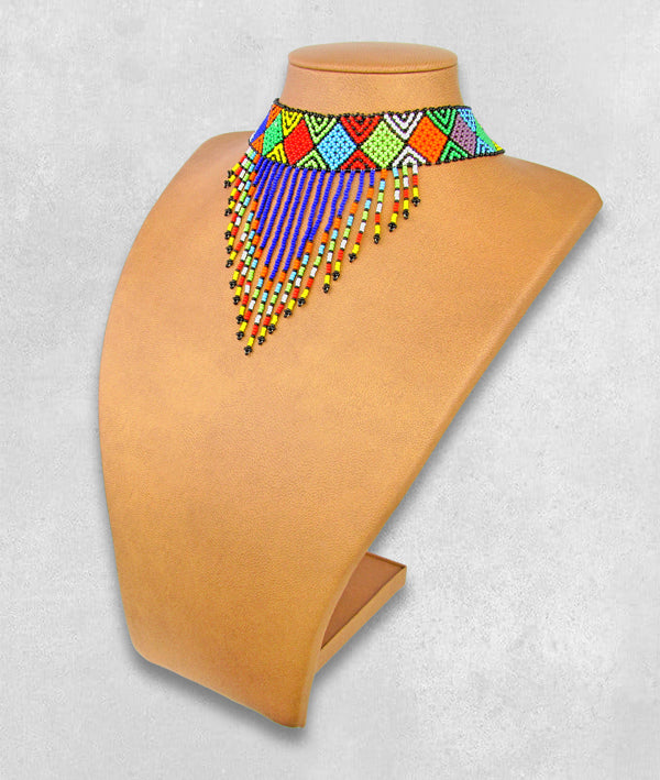 African Beaded Necklace Choker Tassel.
