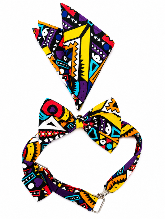 Classic Handmade Ajustable Ankara Bowtie and Pocket Square by Ester Ephraim Hanai - Dar-Es-Salaam, Tanzania