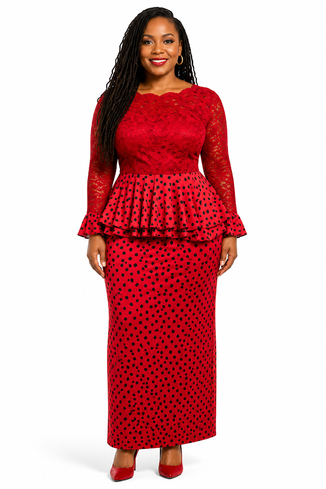 Elegant Bright Red Colors Long Dress Short Sleeved & Long Sleve Handmade in Tanzania by Akida Ajuaye for Special Ocassion  - Size L
