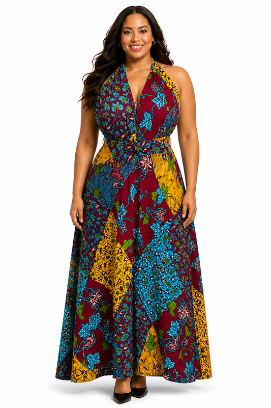 Handmade Summer Dress - Halter Neck Made is Tanzania and Carries Warm Memories of the Independence Years in Africa Late 50s to Early 60s. Size M &L