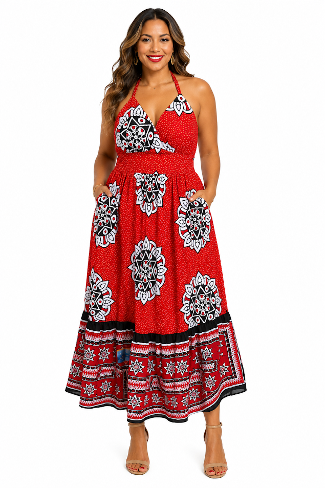 Tanzania Khanga Halterneck Sun Dress- Free Size Designed and Hadmade by Silvia Kinjui Oisso