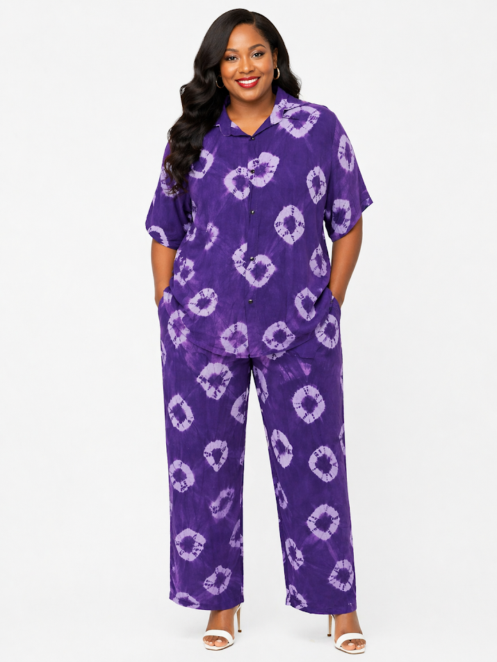 African One-of-A-kind Handmade Viscose Batik Pants Set from Tanzania. Size L-XL2