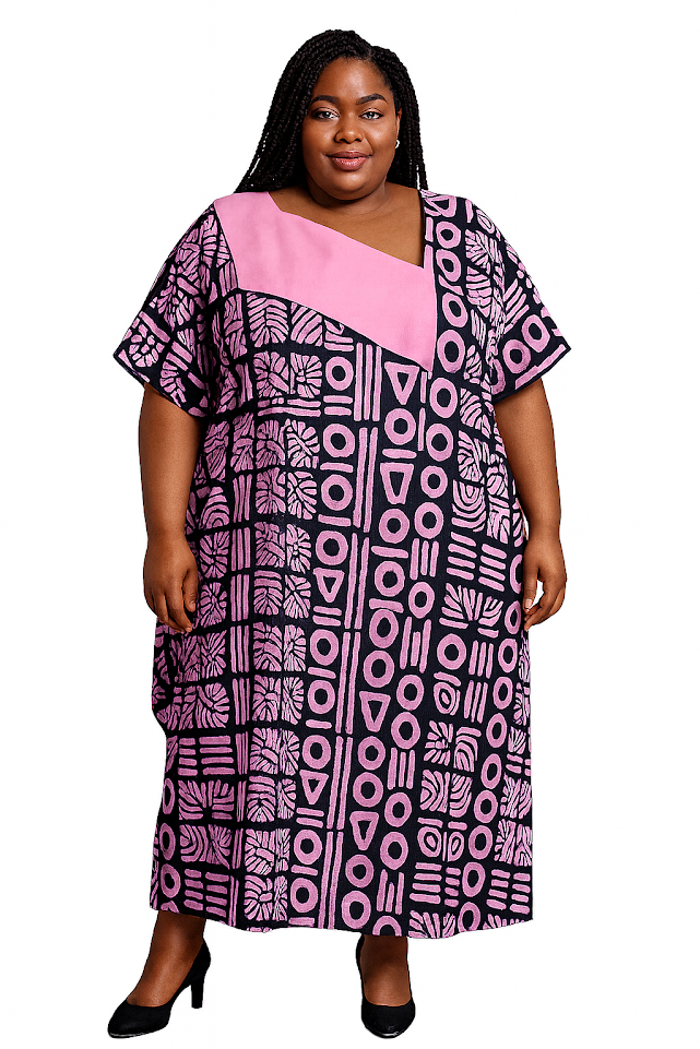 One-of-a-kind Short Batik Dress in Organic Wax Cotton - Fits XL to 4XL