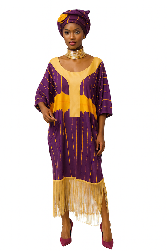 One-of-a Kind Organic Hand- Soft Made Batik & Tailor-Made Attire - Embroidered with Headwrap - Formal