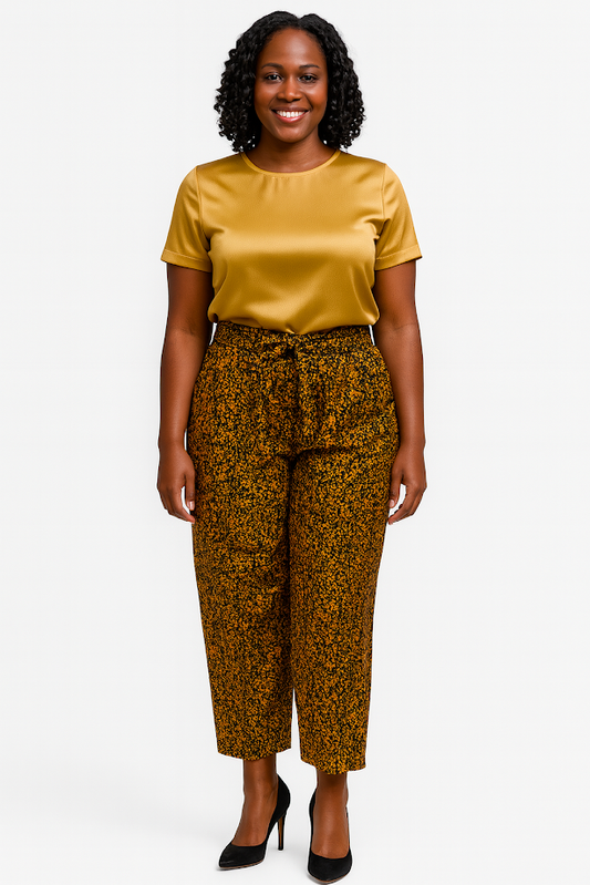 Tailor-Made Palazzo Pants with Elastic Waist and Tying Cloth Belt