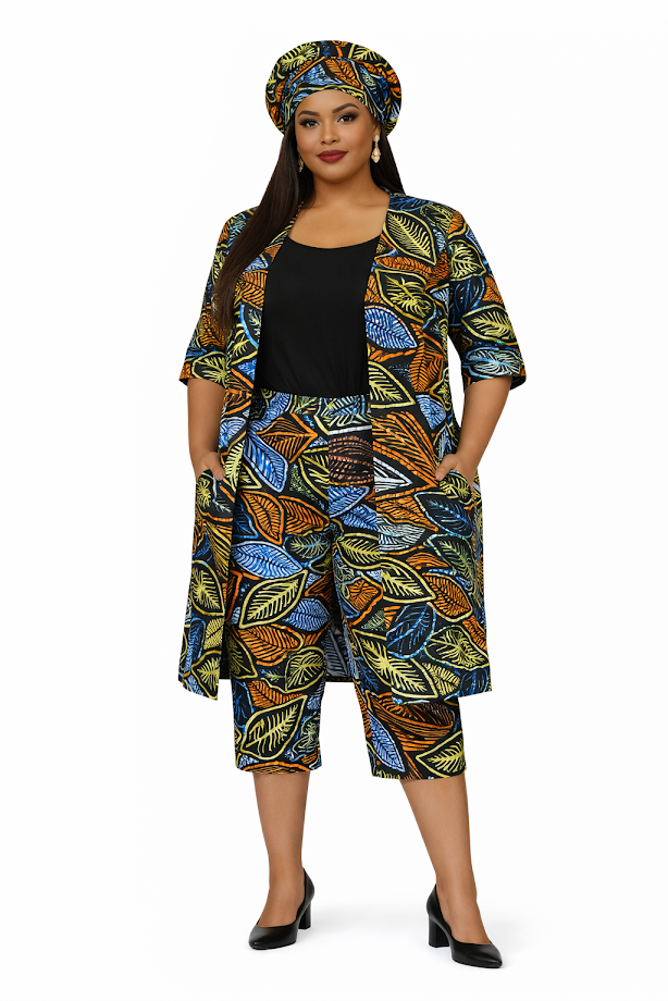 Handmade Ankara Capri Set with hat - Ideal for a Warm Wear - L