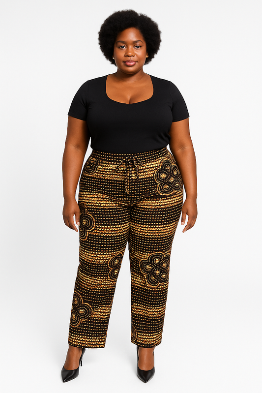 Tailor-Made Palazzo Pants with Elastic Waist and Tying Cloth Belt