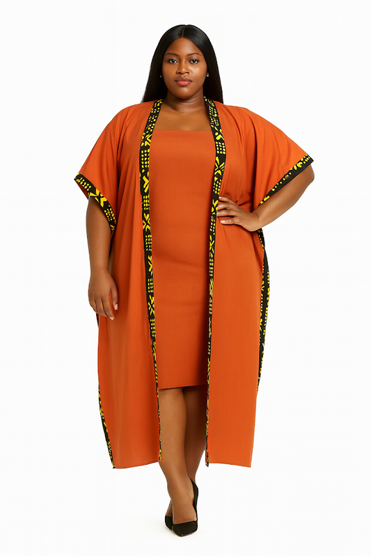 One of kind Tailormade two Piece Spaghetti short Dress with Sold & Trimmed long Kimono - Formal