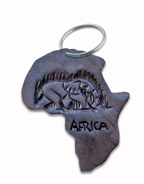 Africa Map Keyring Wood Carved