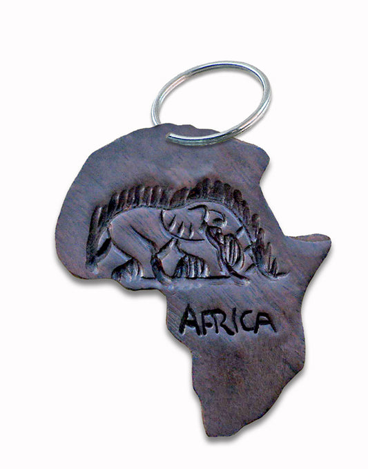 Africa Map Keyring Wood Carved